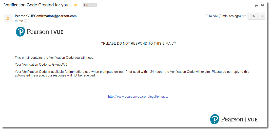 Verification code email.